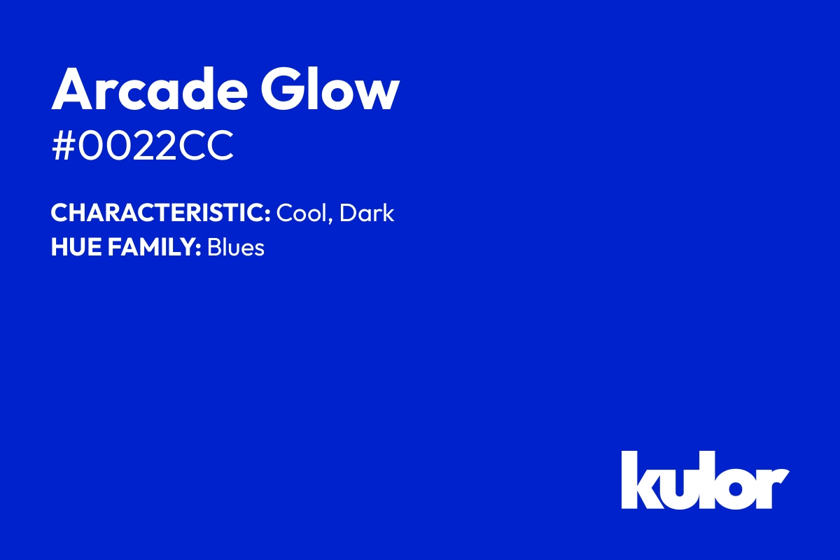 Arcade Glow is a color with a HTML hex code of #0022cc.