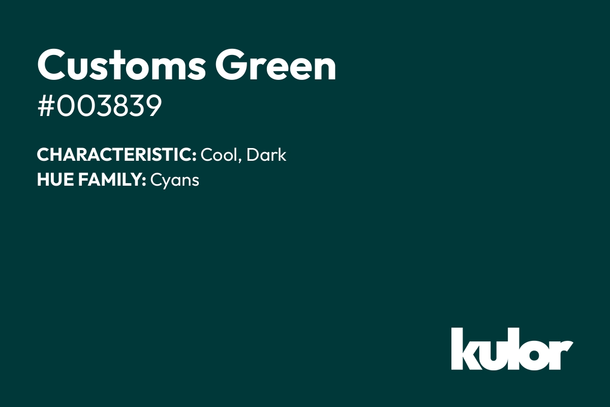 Customs Green is a color with a HTML hex code of #003839.