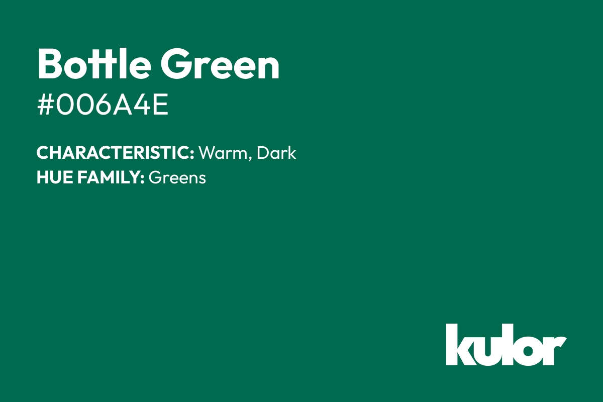 Bottle Green is a color with a HTML hex code of #006a4e.