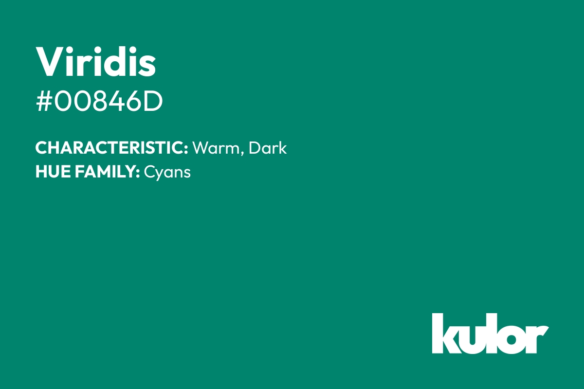 Viridis is a color with a HTML hex code of #00846d.