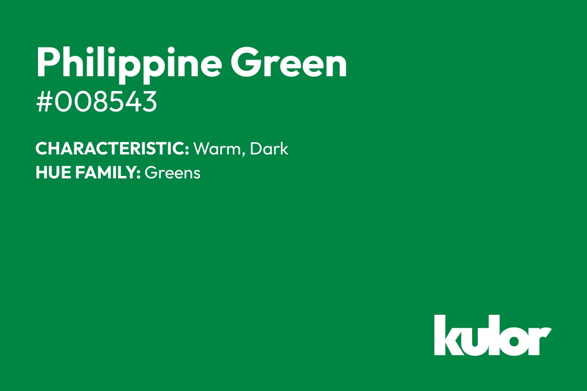 Philippine Green is a color with a HTML hex code of #008543.