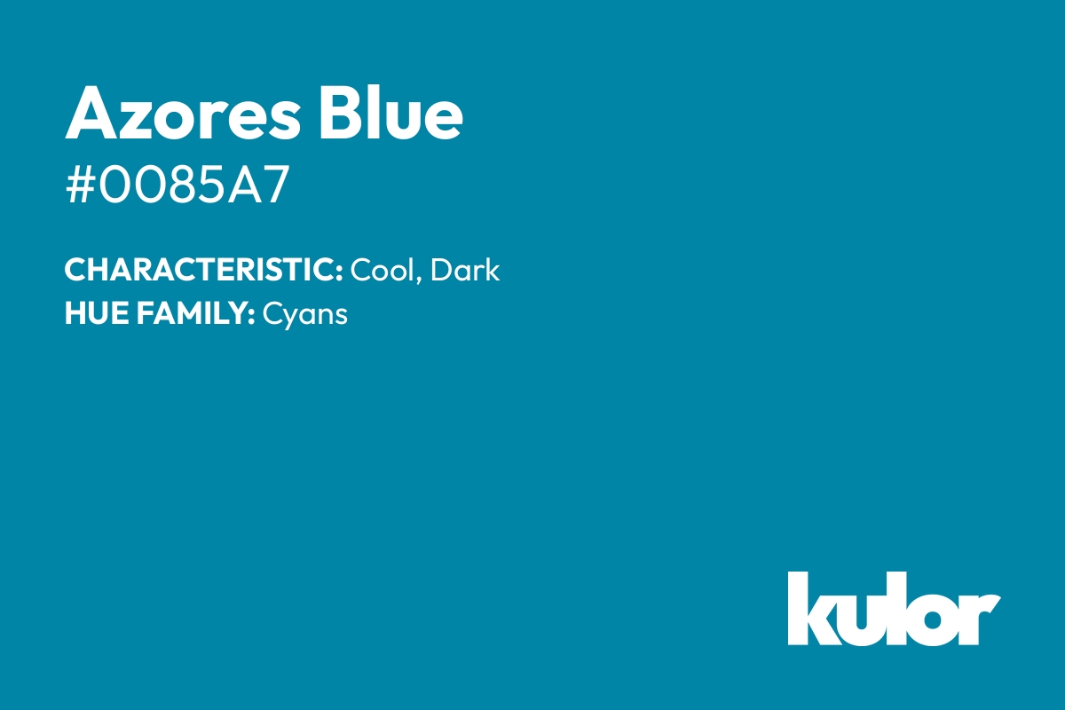 Azores Blue is a color with a HTML hex code of #0085a7.