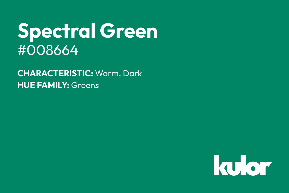 Spectral Green is a color with a HTML hex code of #008664.