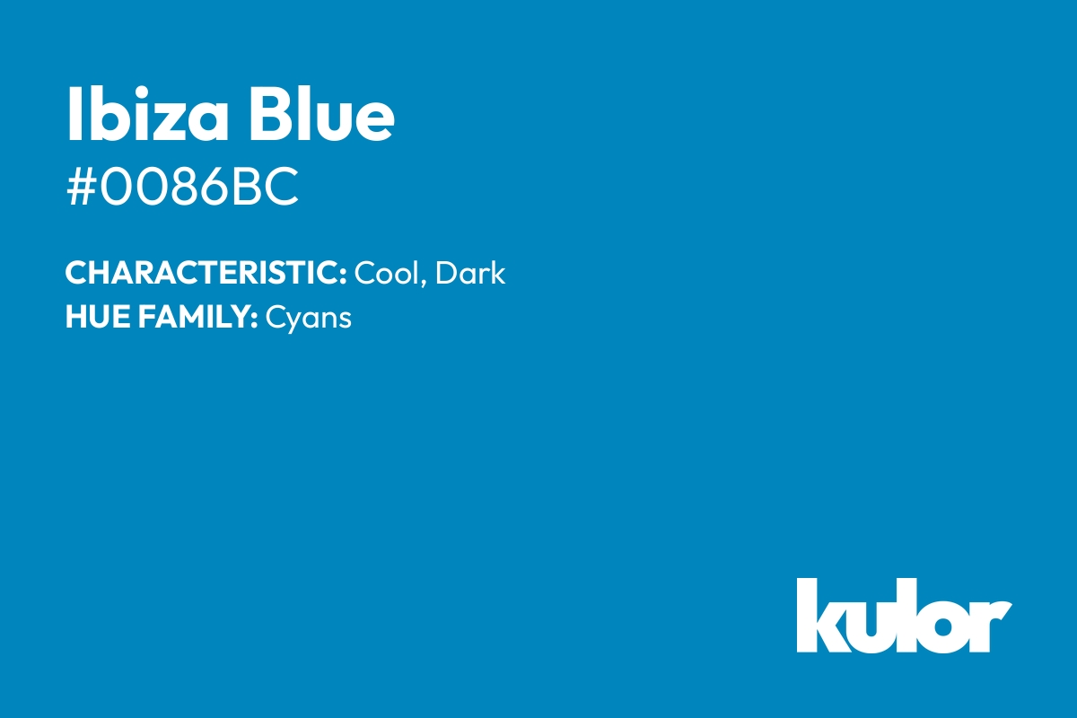 Ibiza Blue is a color with a HTML hex code of #0086bc.