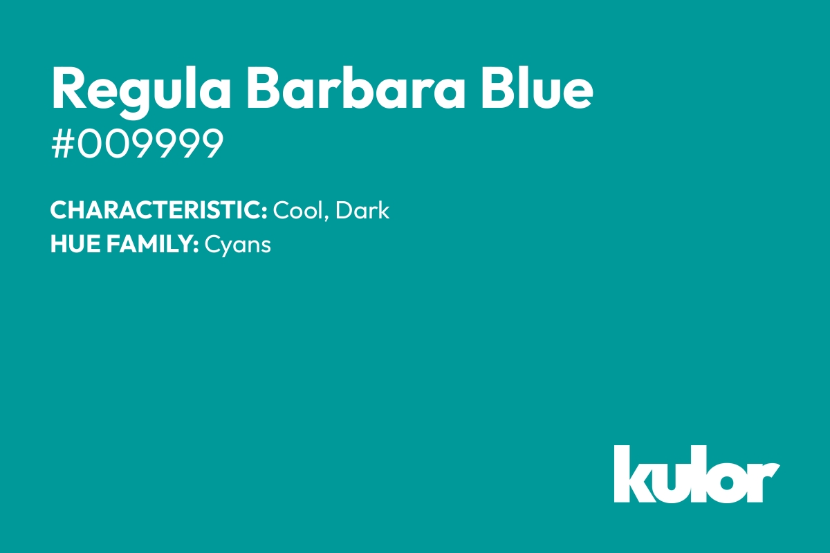 Regula Barbara Blue is a color with a HTML hex code of #009999.