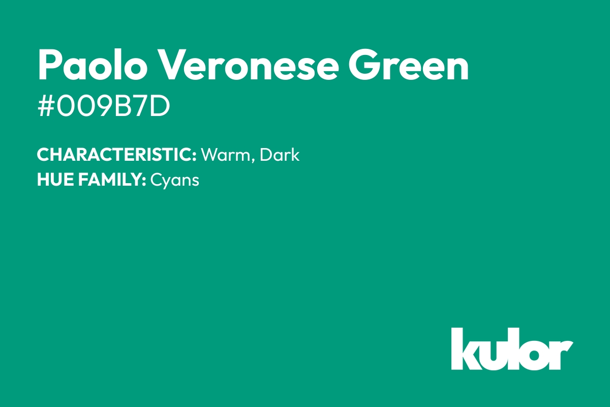 Paolo Veronese Green is a color with a HTML hex code of #009b7d.