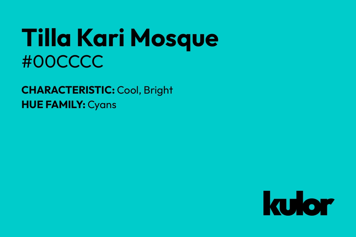 Tilla Kari Mosque is a color with a HTML hex code of #00cccc.