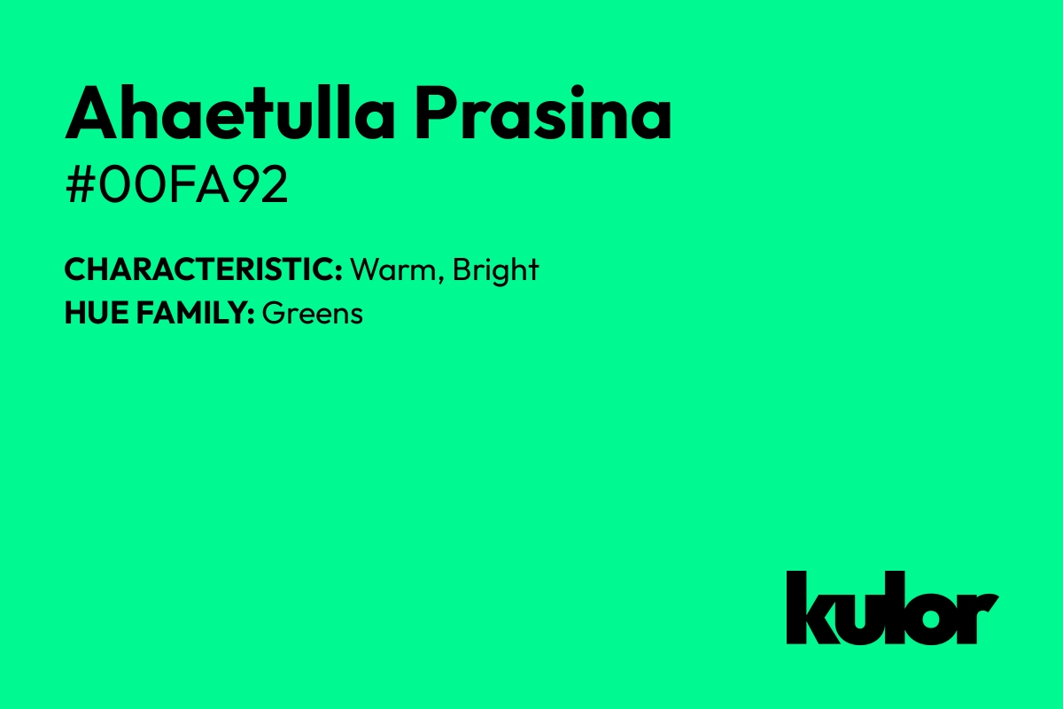 Ahaetulla Prasina is a color with a HTML hex code of #00fa92.