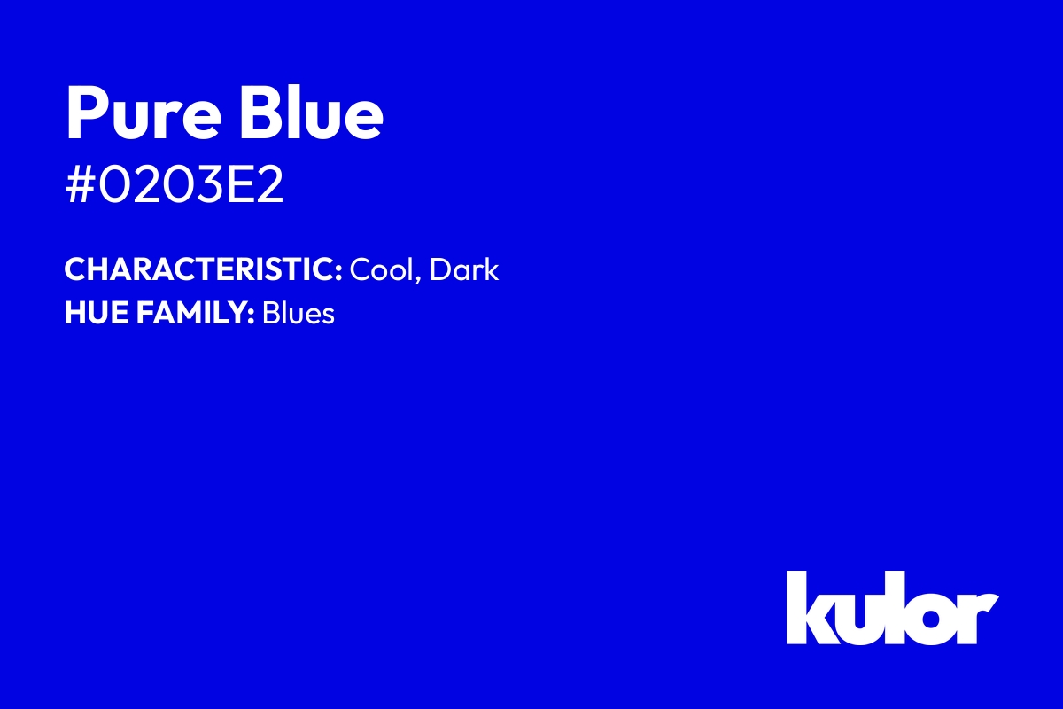 Pure Blue is a color with a HTML hex code of #0203e2.