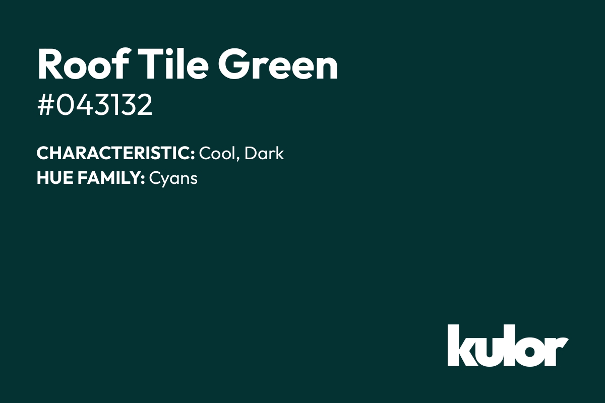 Roof Tile Green is a color with a HTML hex code of #043132.