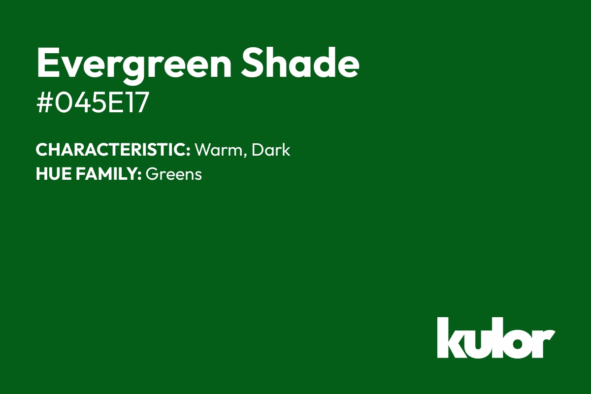 Evergreen Shade is a color with a HTML hex code of #045e17.