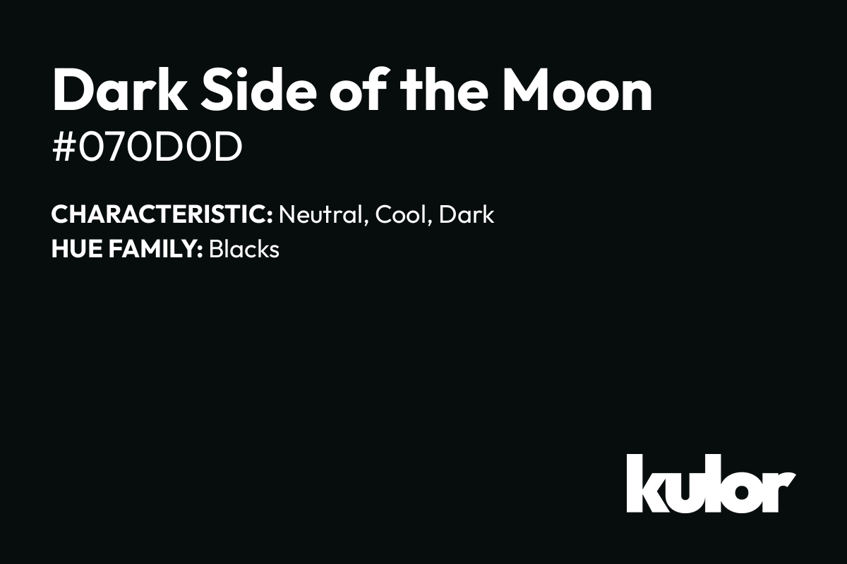 Dark Side of the Moon is a color with a HTML hex code of #070d0d.