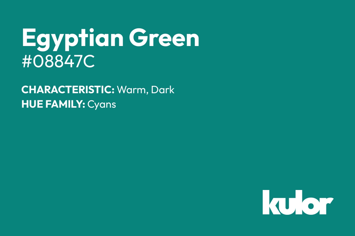 Egyptian Green is a color with a HTML hex code of #08847c.