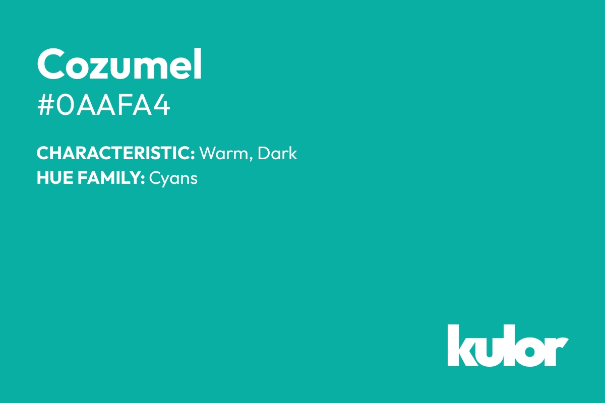 Cozumel is a color with a HTML hex code of #0aafa4.