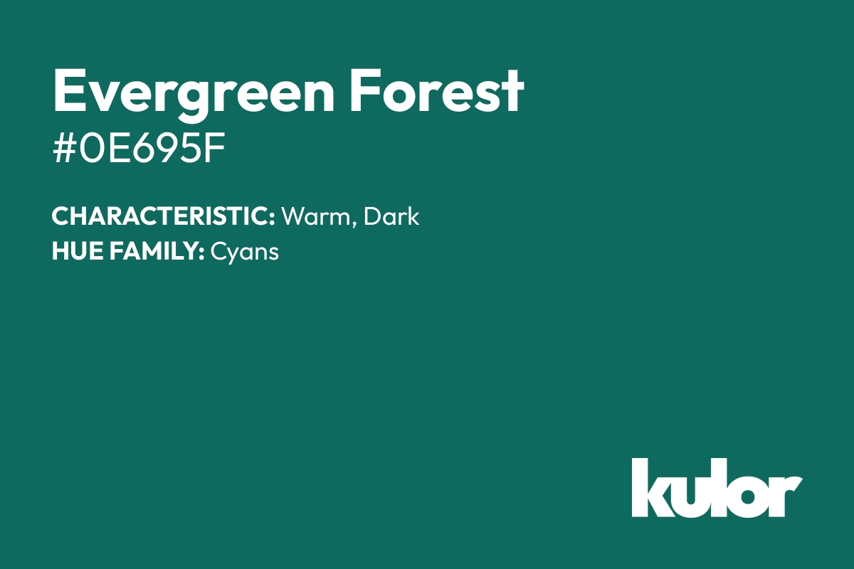 Evergreen Forest is a color with a HTML hex code of #0e695f.