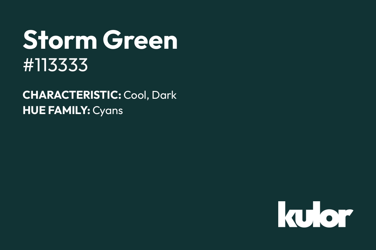 Storm Green is a color with a HTML hex code of #113333.