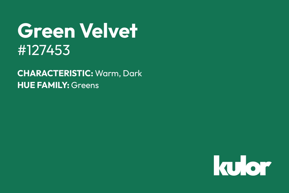 Green Velvet is a color with a HTML hex code of #127453.