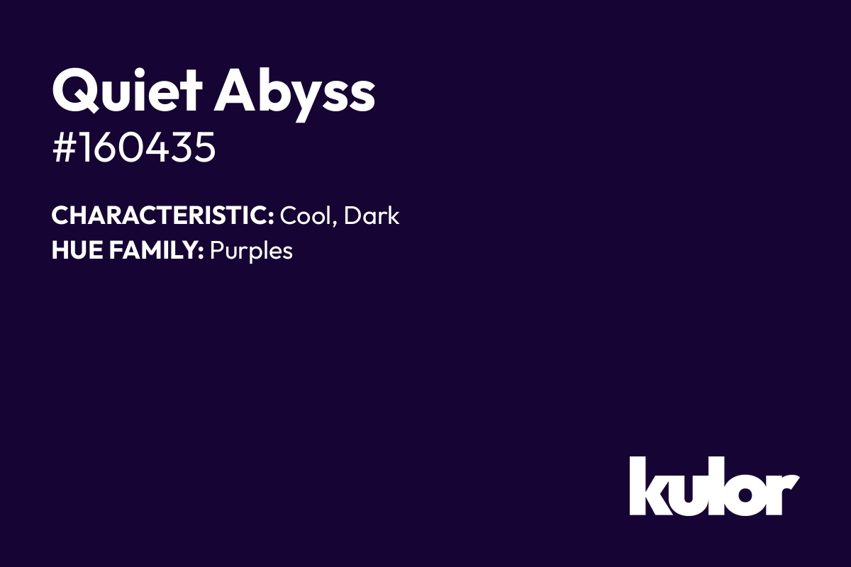 Quiet Abyss is a color with a HTML hex code of #160435.