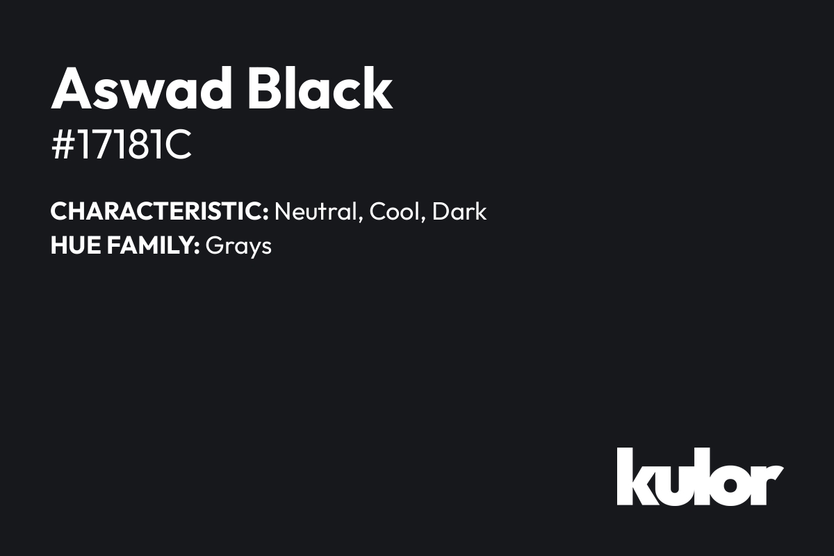 Aswad Black is a color with a HTML hex code of #17181c.