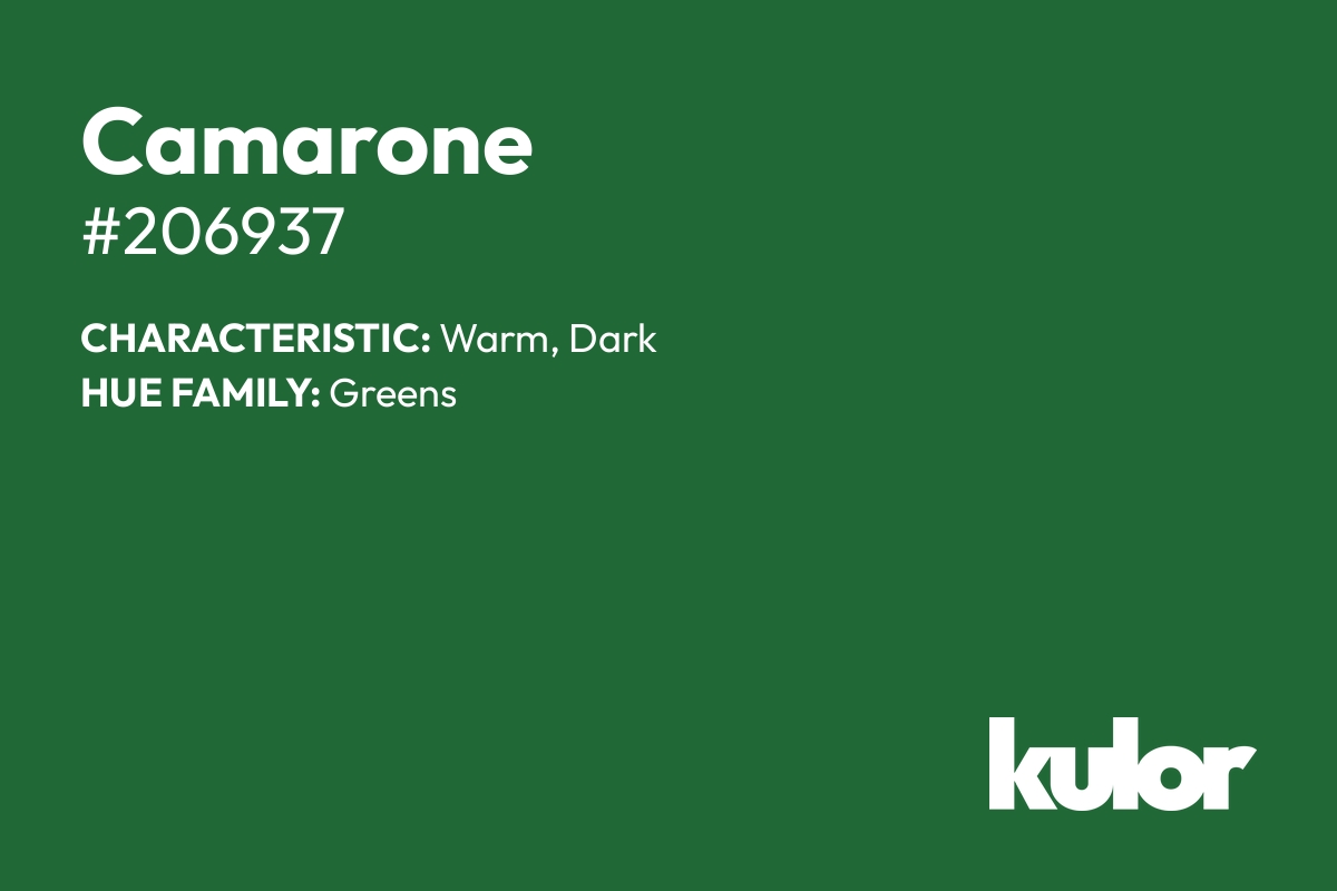 Camarone is a color with a HTML hex code of #206937.