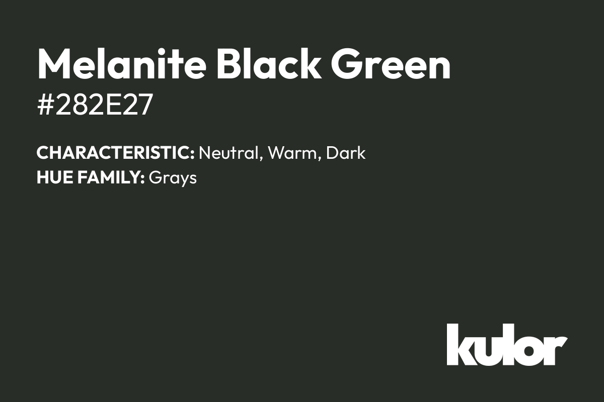 Melanite Black Green is a color with a HTML hex code of #282e27.