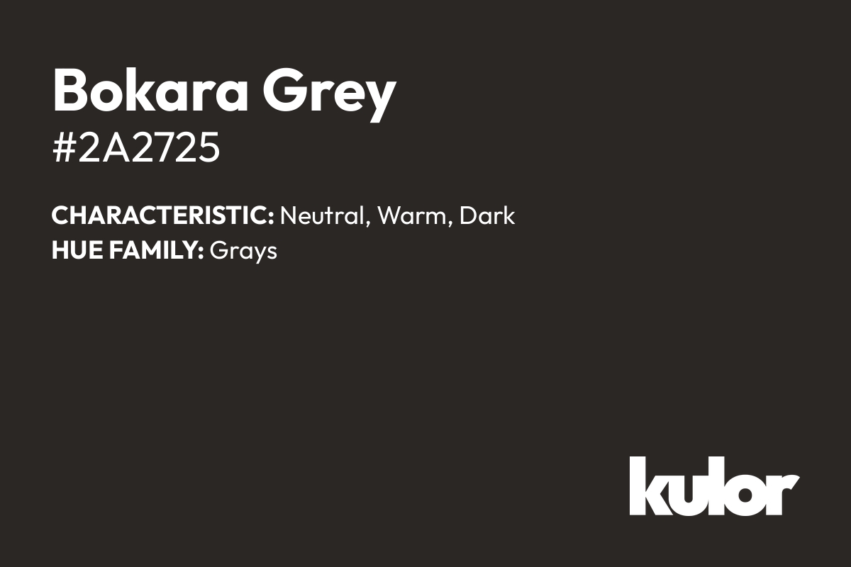 Bokara Grey is a color with a HTML hex code of #2a2725.