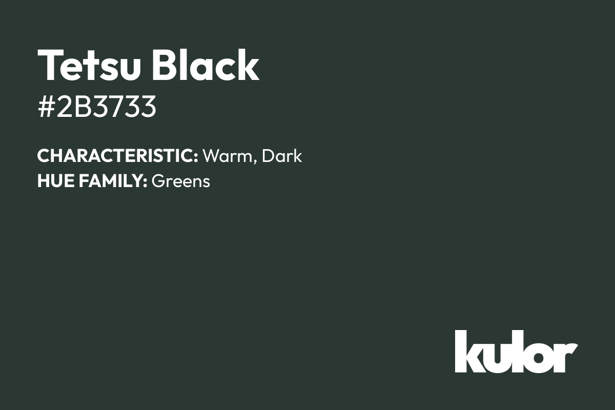 Tetsu Black is a color with a HTML hex code of #2b3733.