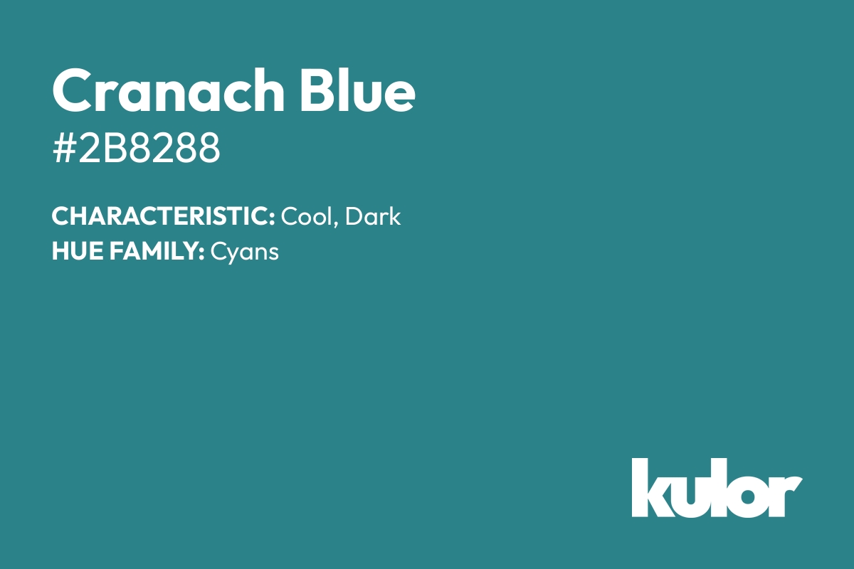 Cranach Blue is a color with a HTML hex code of #2b8288.