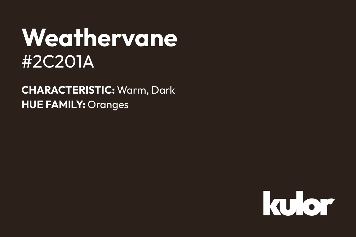 Weathervane is a color with a HTML hex code of #2c201a.