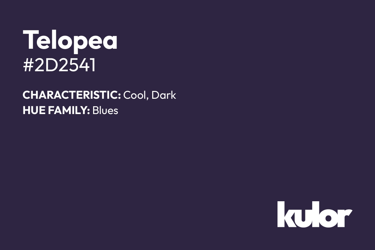 Telopea is a color with a HTML hex code of #2d2541.