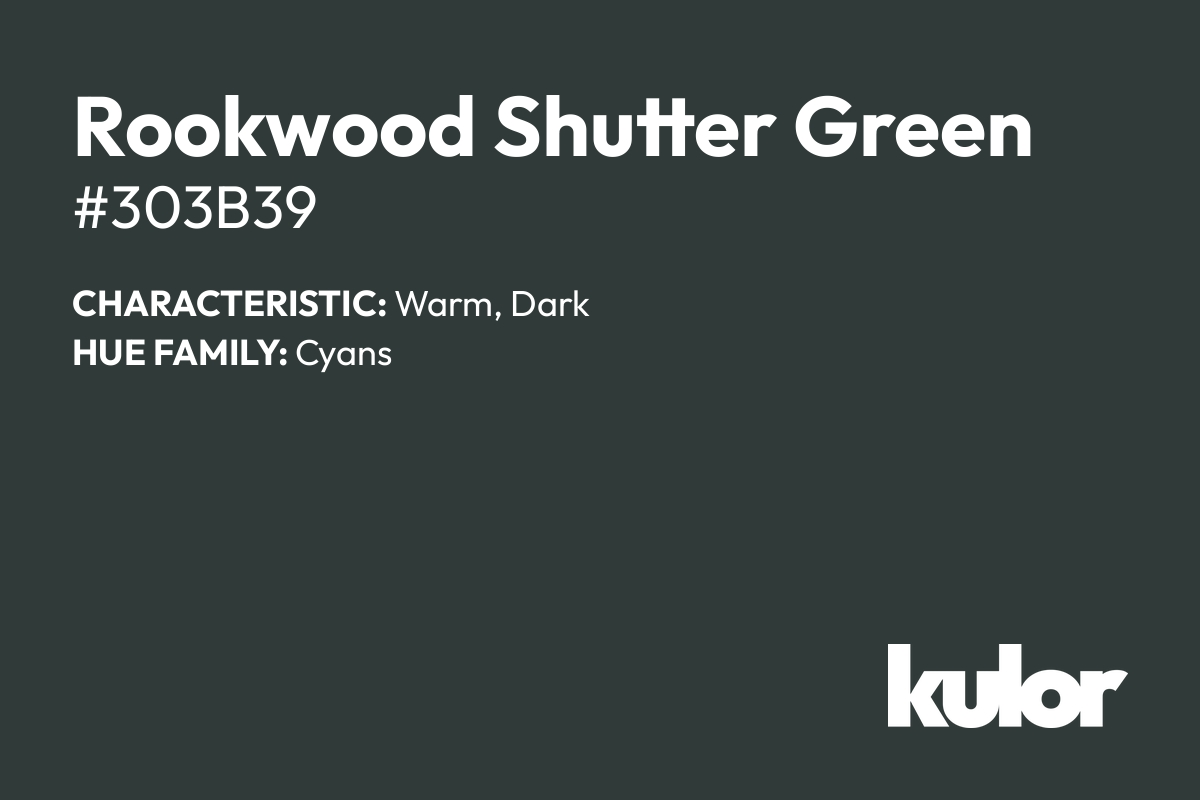 Rookwood Shutter Green is a color with a HTML hex code of #303b39.