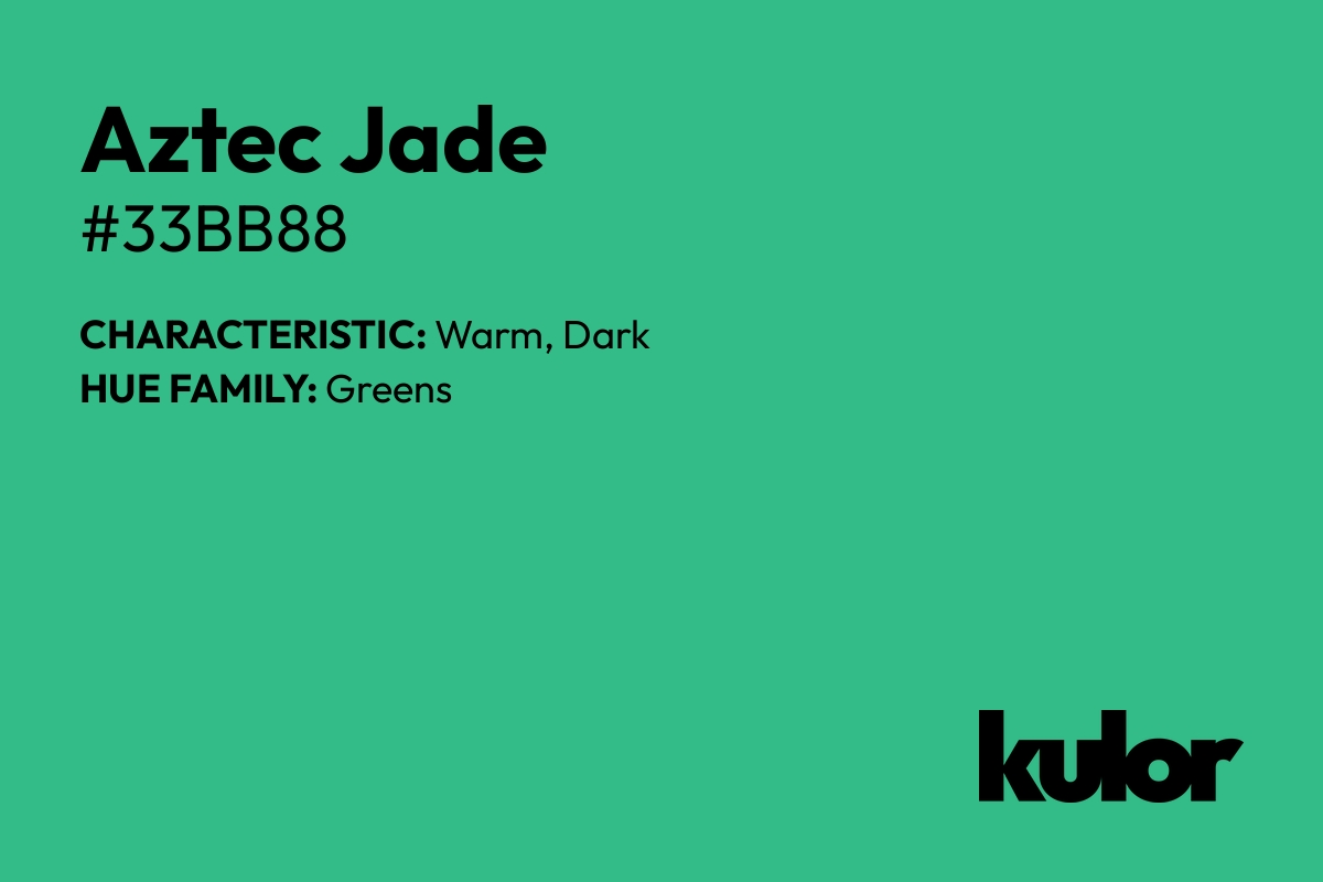 Aztec Jade is a color with a HTML hex code of #33bb88.