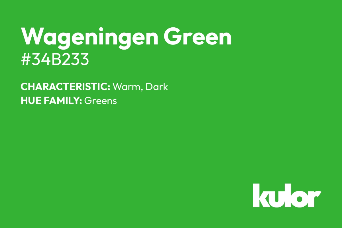 Wageningen Green is a color with a HTML hex code of #34b233.