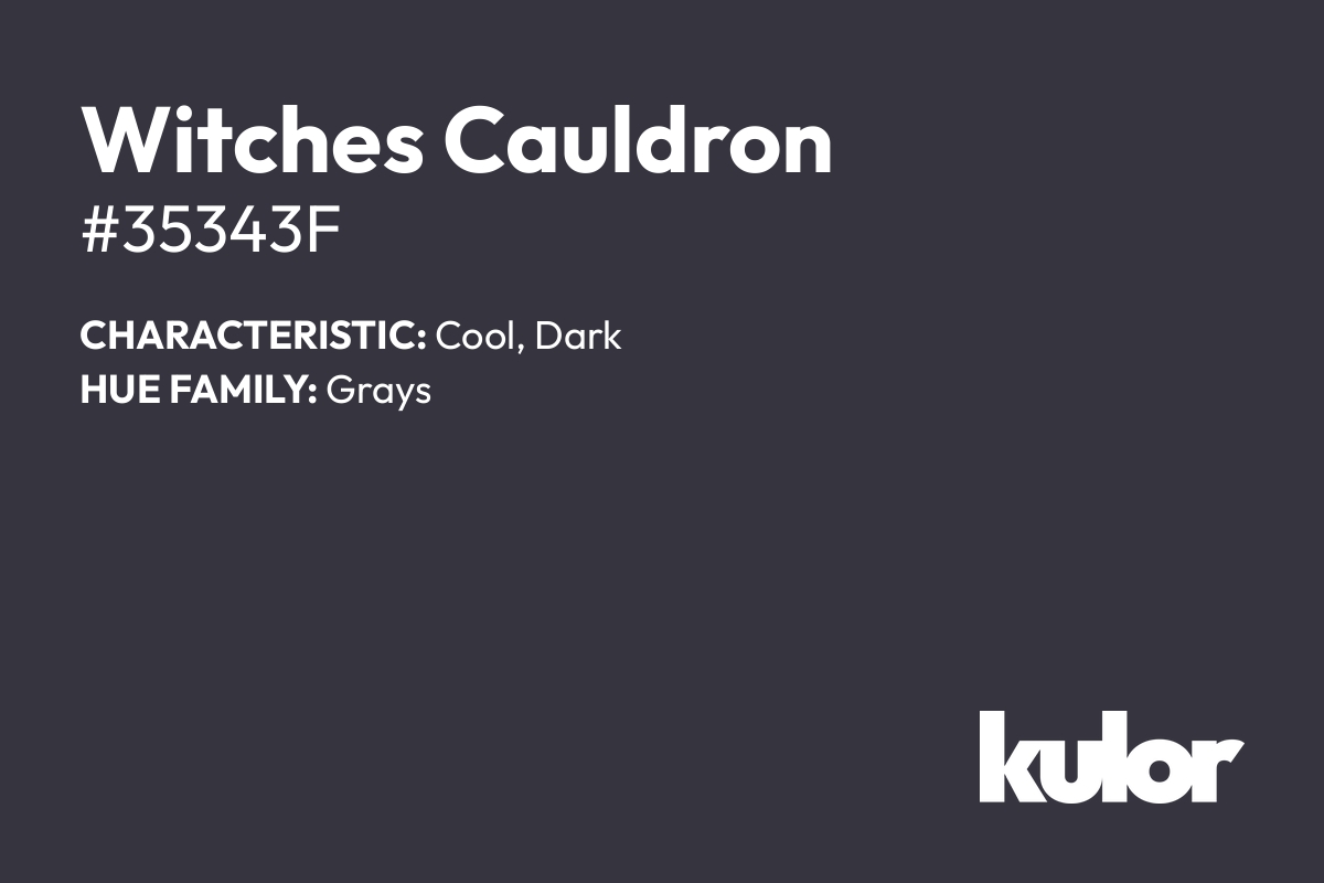 Witches Cauldron is a color with a HTML hex code of #35343f.