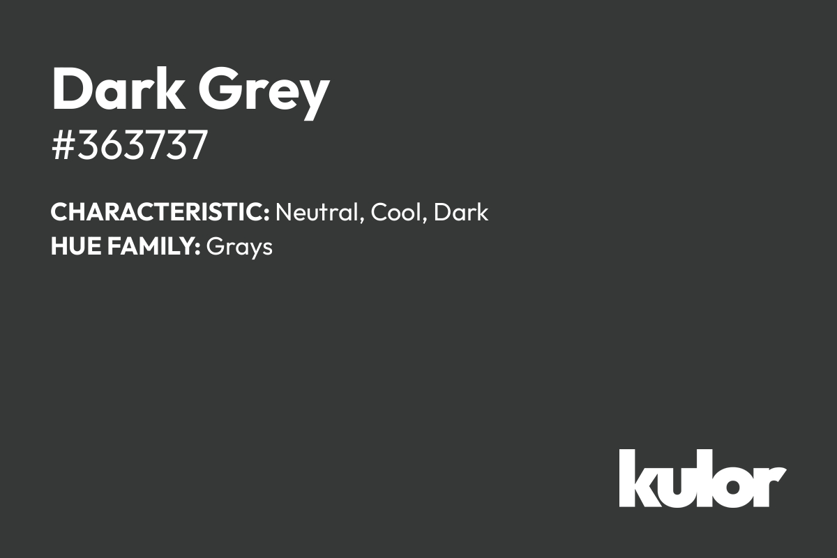 Dark Grey is a color with a HTML hex code of #363737.