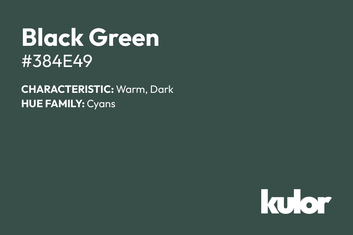 Black Green is a color with a HTML hex code of #384e49.