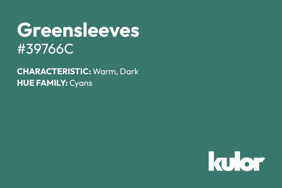 Greensleeves is a color with a HTML hex code of #39766c.