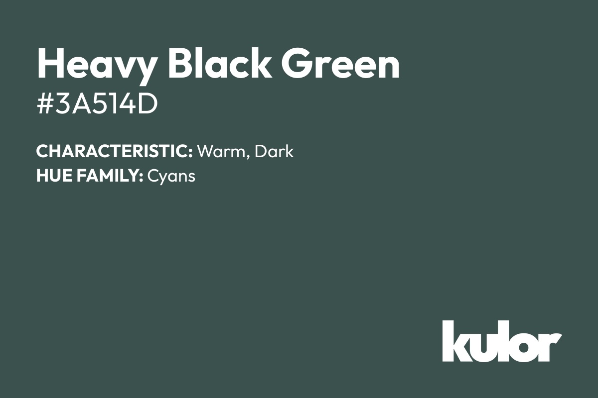 Heavy Black Green is a color with a HTML hex code of #3a514d.