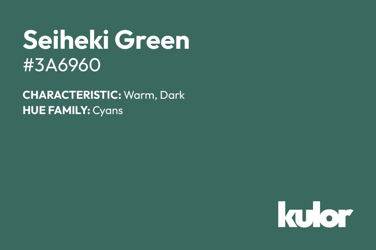 Seiheki Green is a color with a HTML hex code of #3a6960.