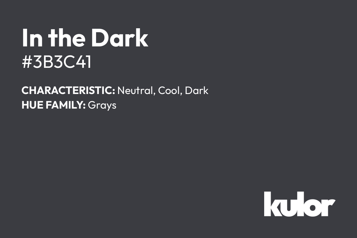 In the Dark is a color with a HTML hex code of #3b3c41.