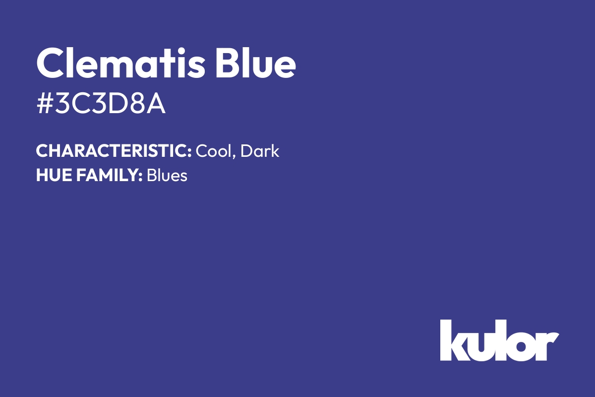 Clematis Blue is a color with a HTML hex code of #3c3d8a.