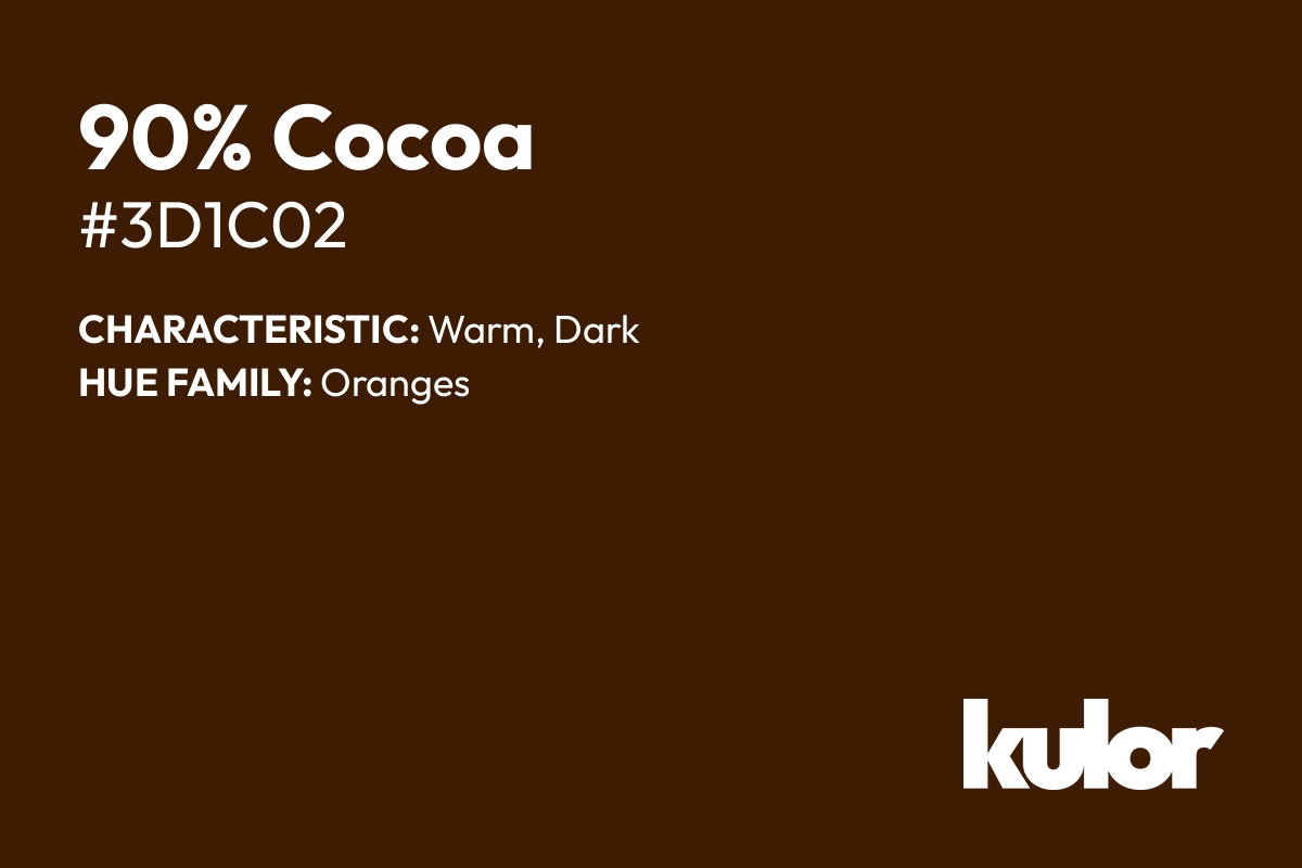 90% Cocoa is a color with a HTML hex code of #3d1c02.