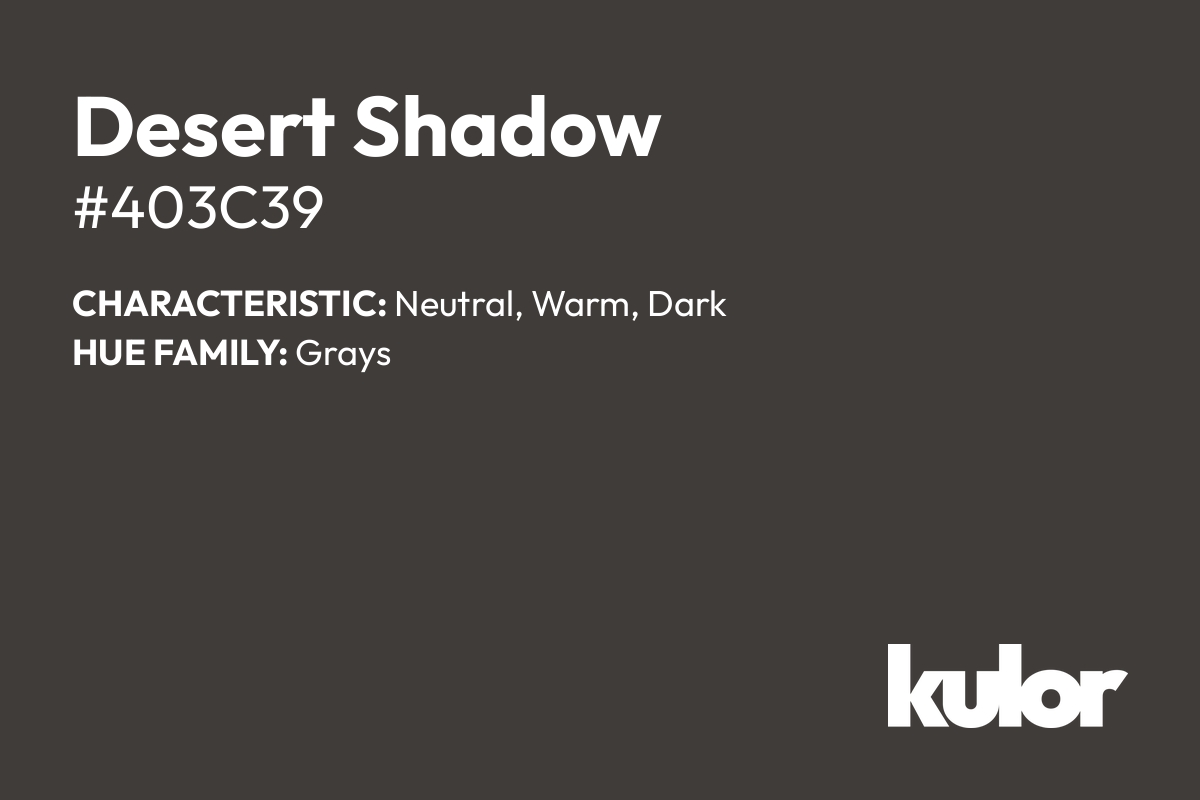 Desert Shadow is a color with a HTML hex code of #403c39.