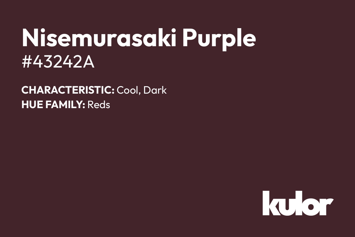 Nisemurasaki Purple is a color with a HTML hex code of #43242a.