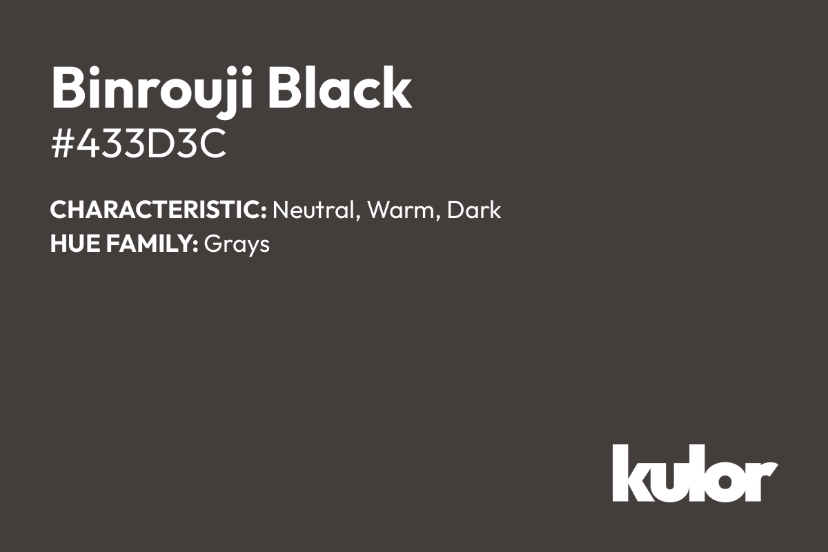 Binrouji Black is a color with a HTML hex code of #433d3c.