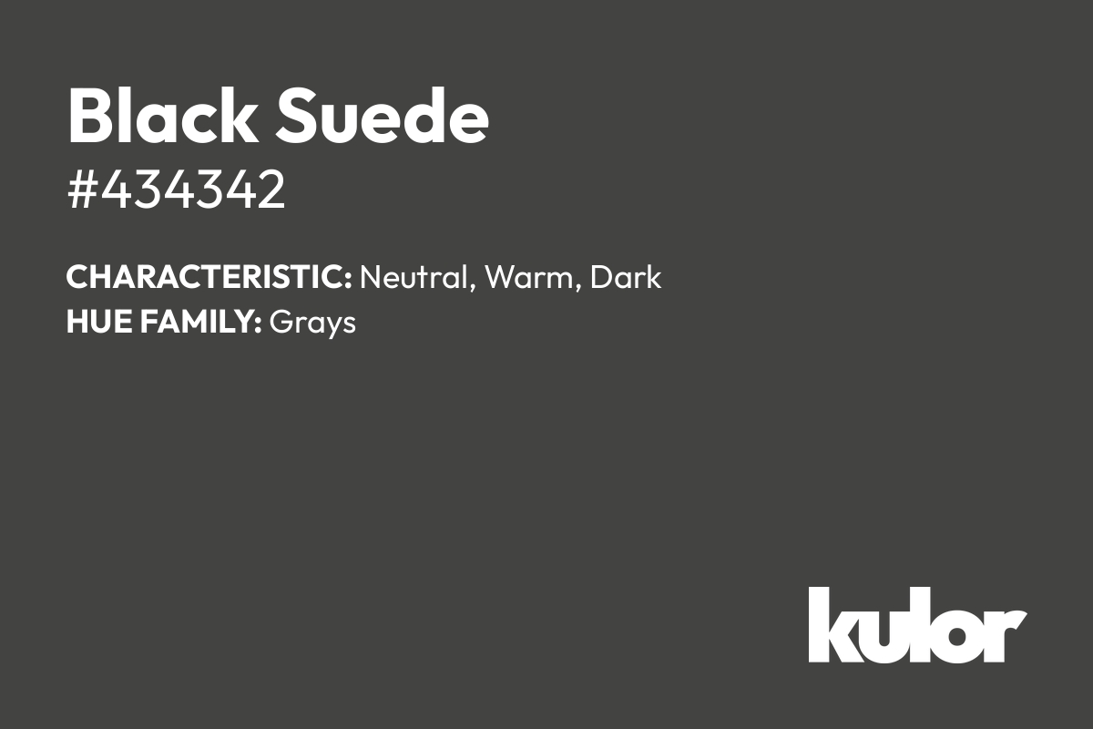 Black Suede is a color with a HTML hex code of #434342.