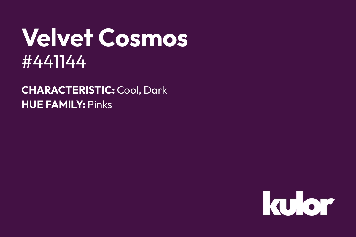 Velvet Cosmos is a color with a HTML hex code of #441144.