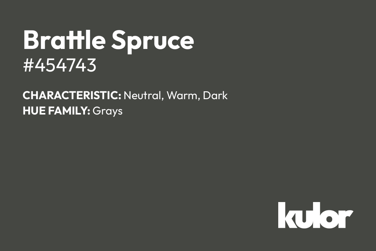 Brattle Spruce is a color with a HTML hex code of #454743.