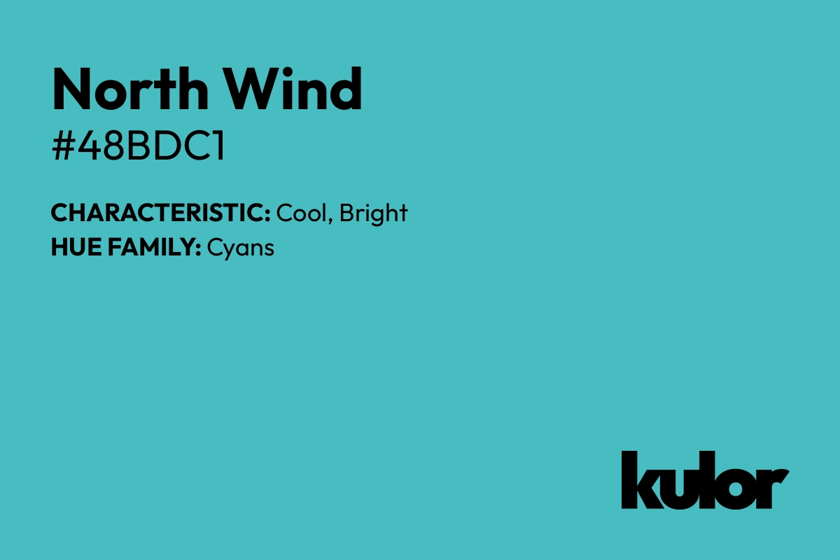 North Wind is a color with a HTML hex code of #48bdc1.