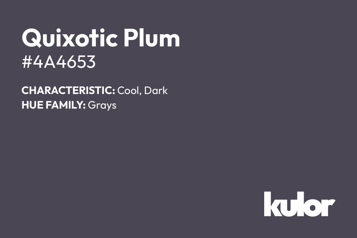 Quixotic Plum is a color with a HTML hex code of #4a4653.